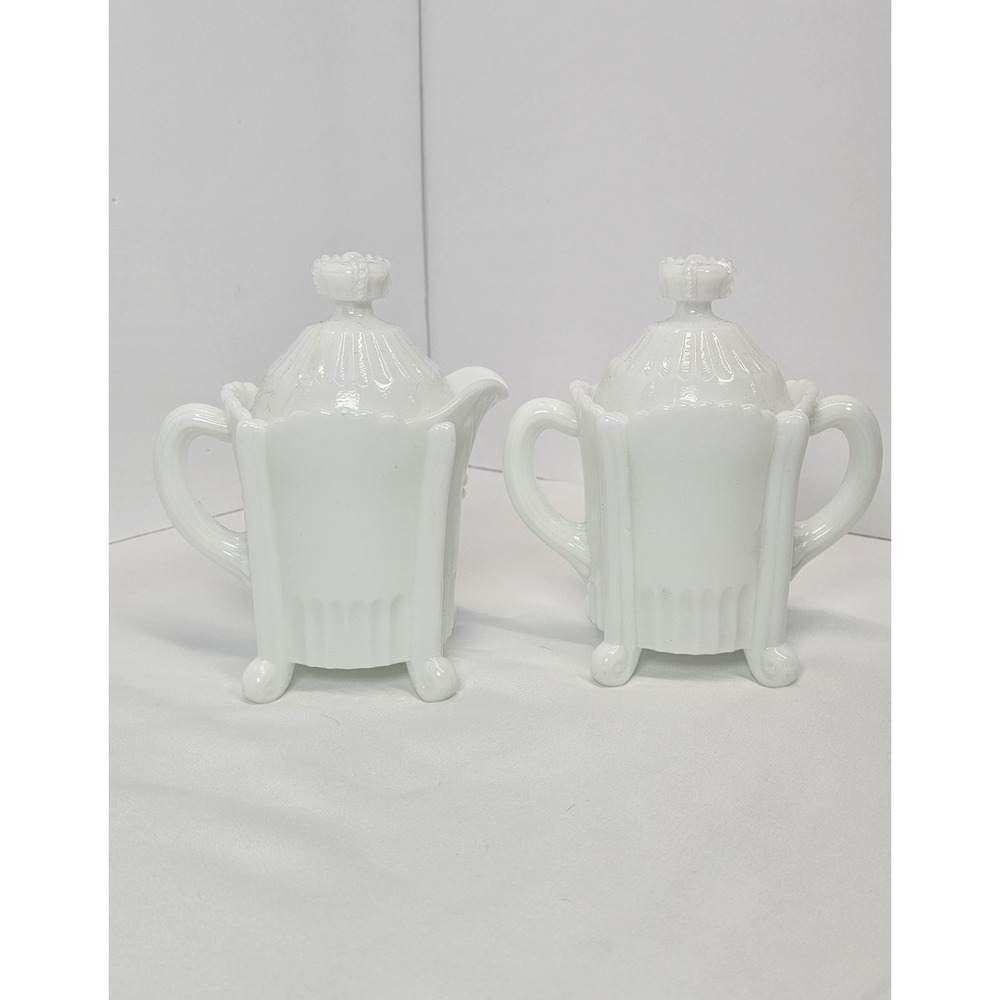 Vintage Milk Glass Sugar Bowl Creamer Set Pedestal Victorian Style